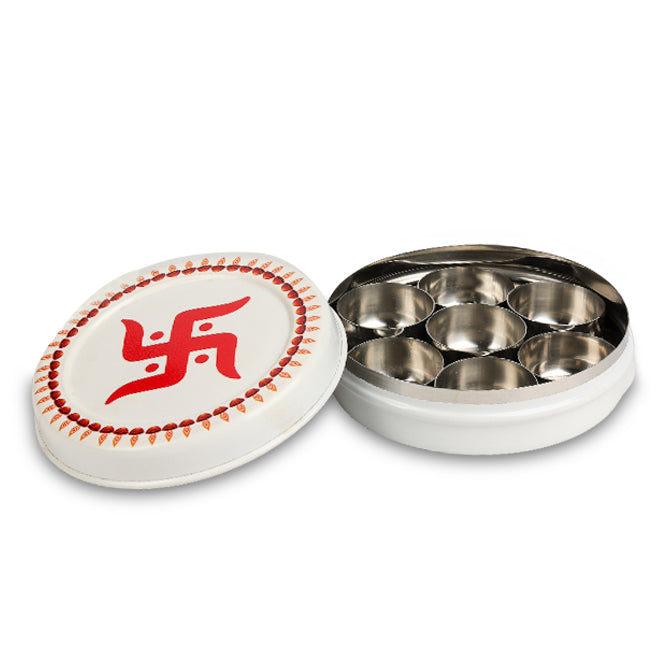 Stainless Steel Pooja Box Swastik