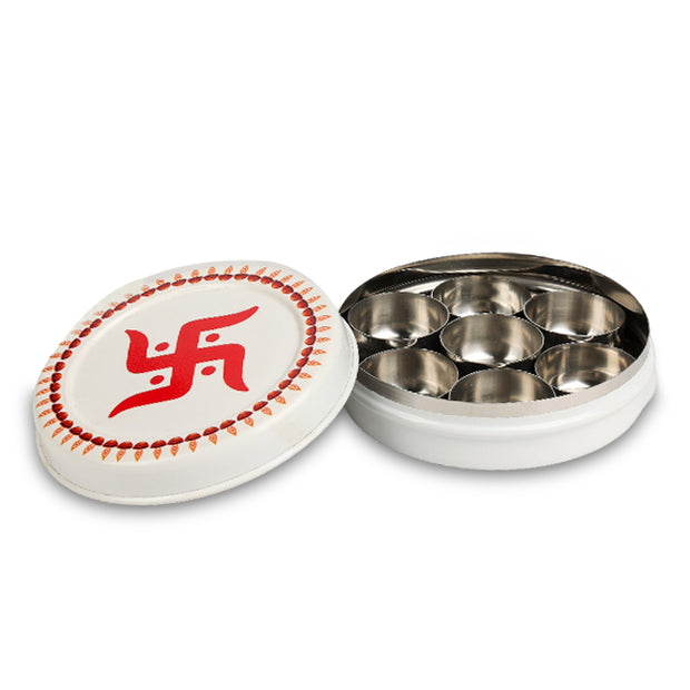 Stainless Steel Pooja Box Swastik