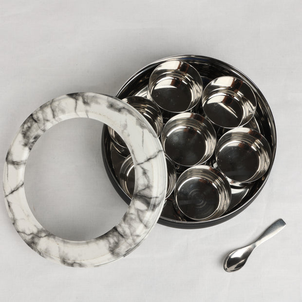 Stainless Steel Masala Dabba (Marble Design)