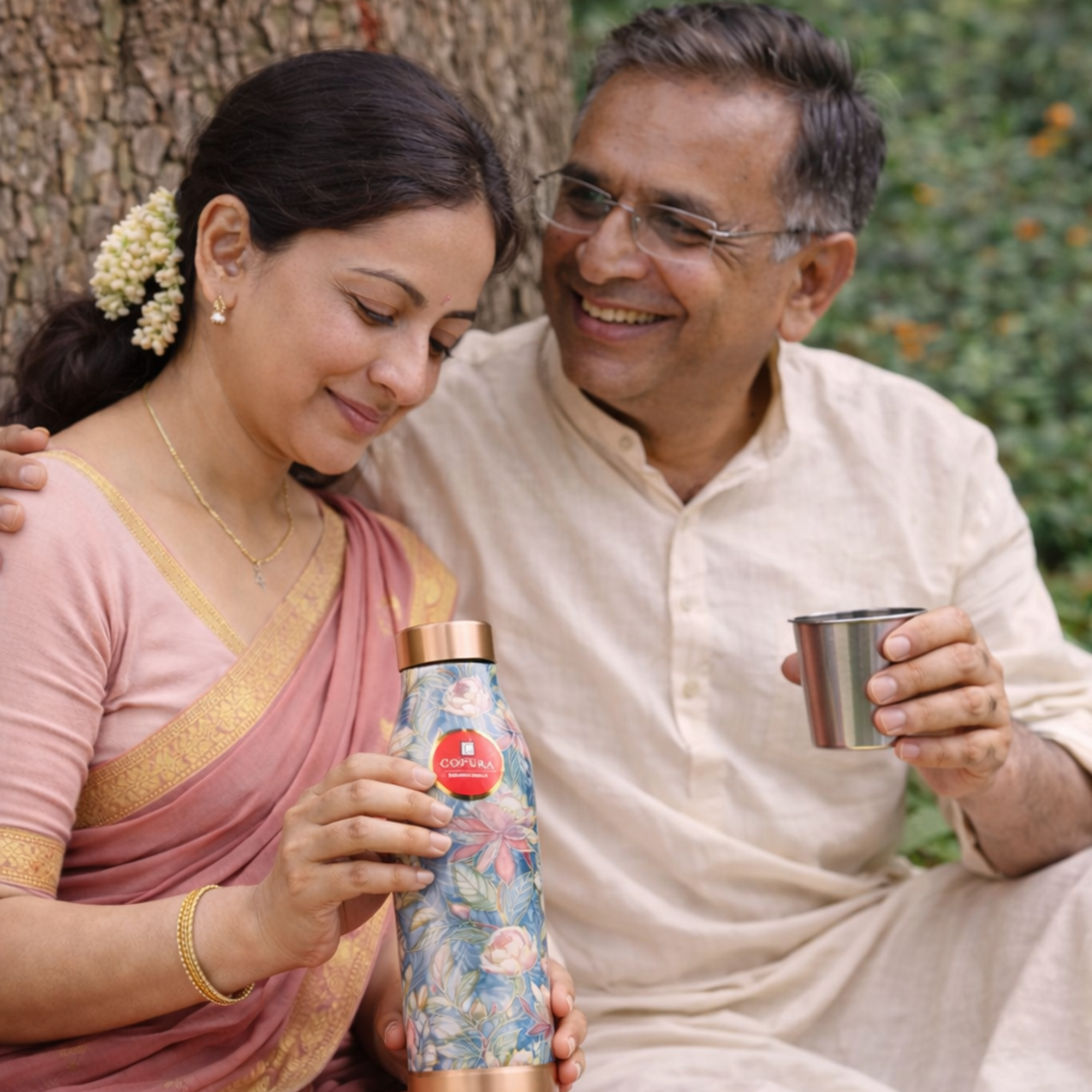 PRITHVI BLUE LOTUS GOLD  COPPER WATER BOTTLE