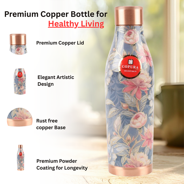 PRITHVI BLUE LOTUS GOLD  COPPER WATER BOTTLE