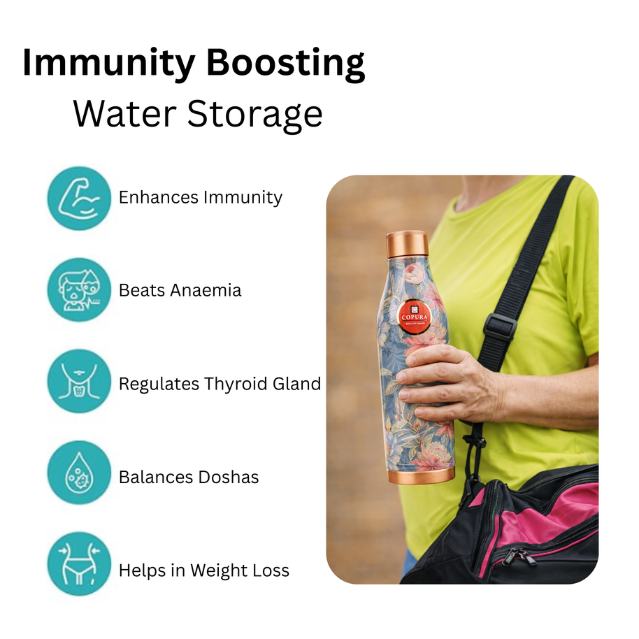 PRITHVI BLUE LOTUS GOLD  COPPER WATER BOTTLE