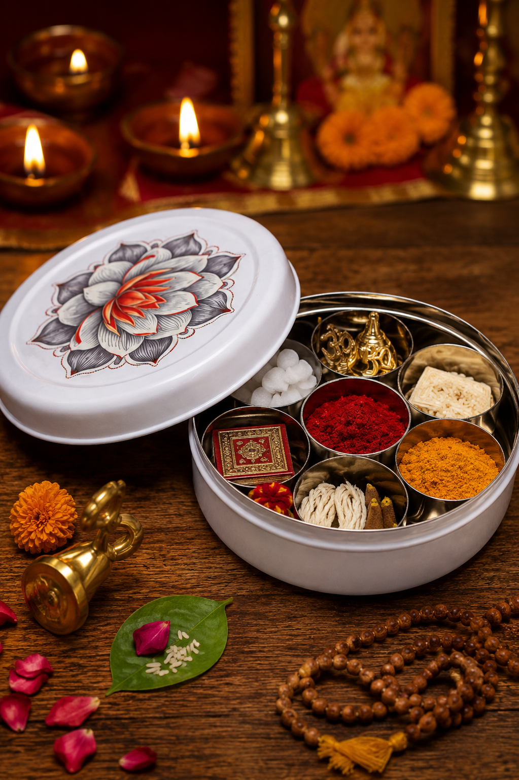 Stainless Steel Pooja Box Lotus