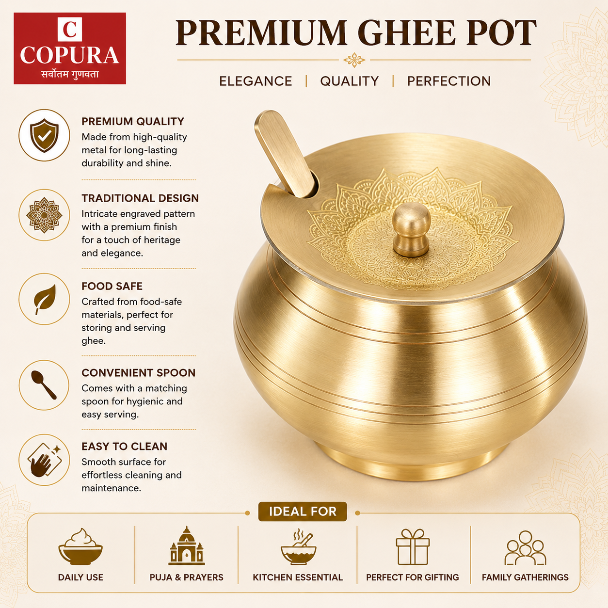 Shine Carving Ghee Pot