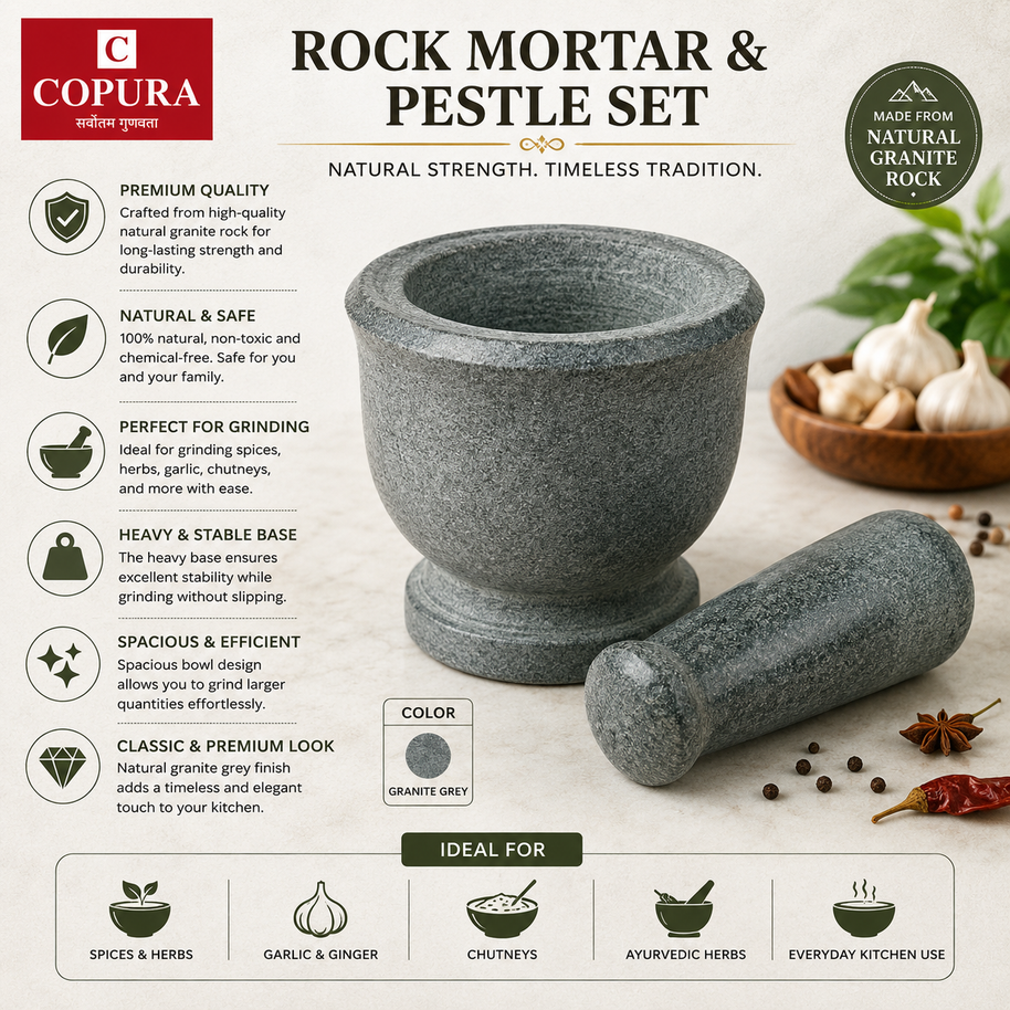 ROCK MORTER AND PESTLE GRANITE GREY