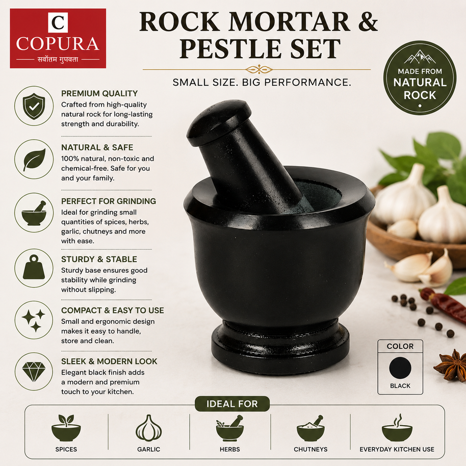ROCK MORTER AND PESTLE BLACK