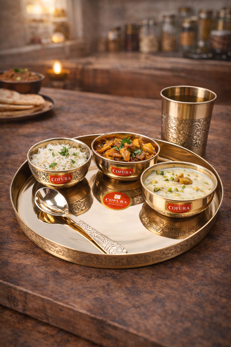 SATVIK KANSYA BHOJAN SET SHINYE SIDE CARVING