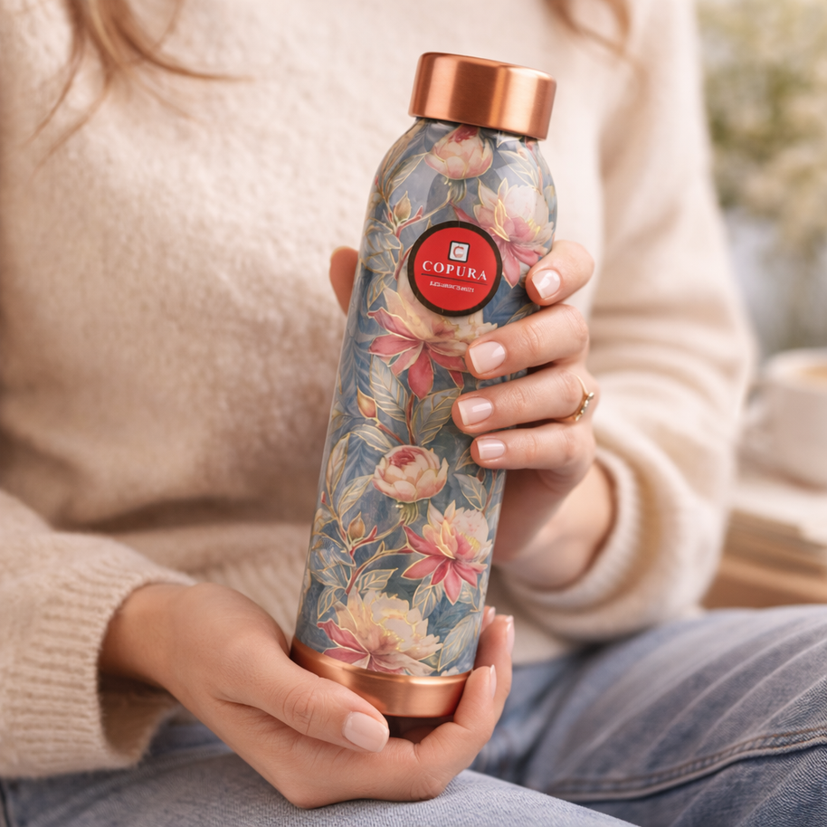 RUDRA BLUE LOTUS GOLD COPPER WATER BOTTLE