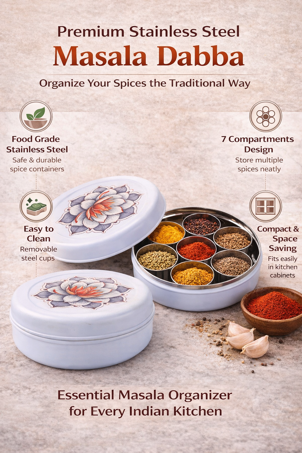 Stainless Steel Pooja Box Lotus