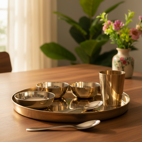 Shiny Kansya Bhojan Set - lifestyle on Indian dining table