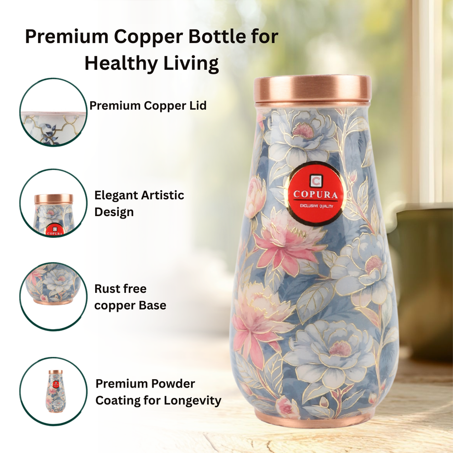 PAVITRA COPPER POT BLUE LOTUS GOLD